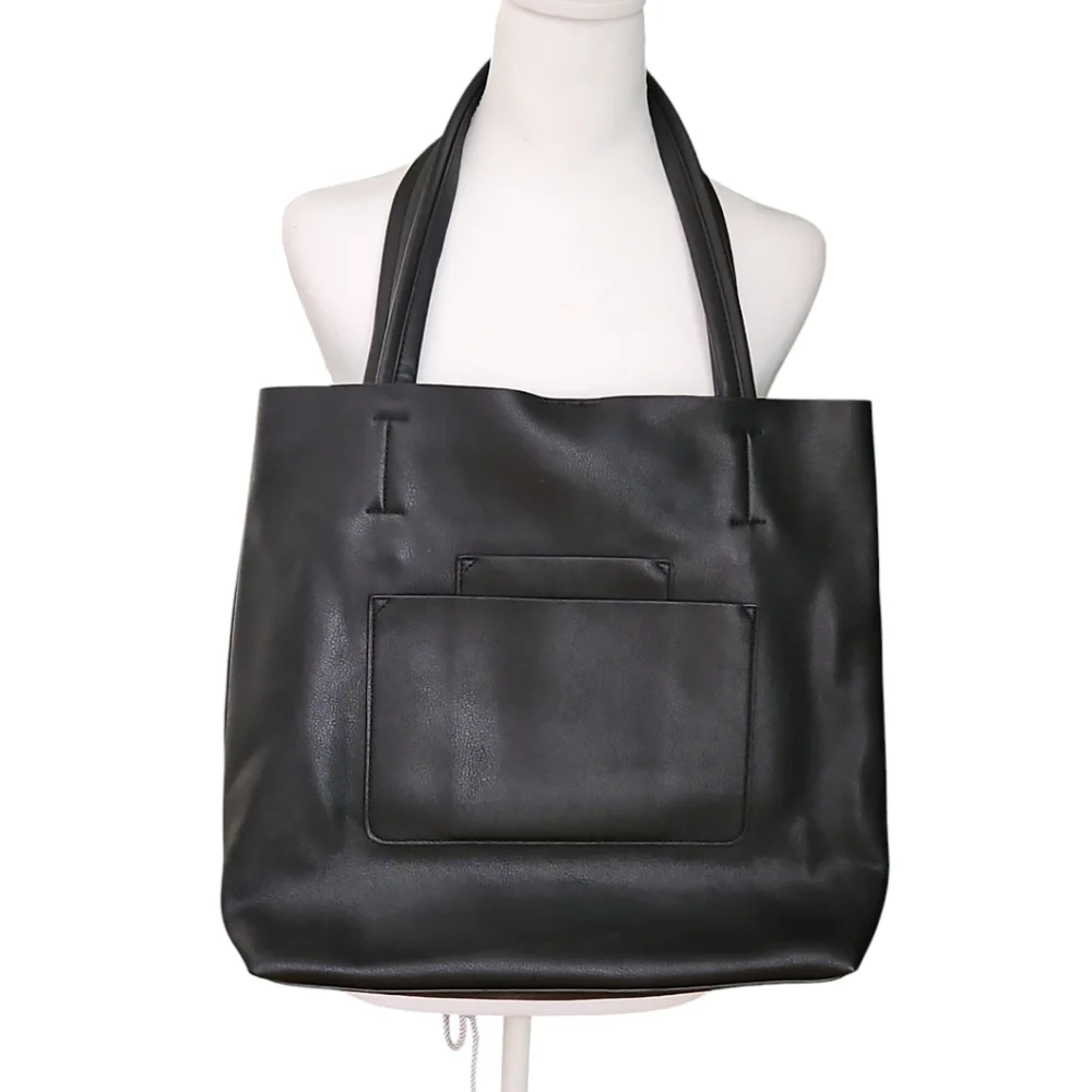 Antik Kraft Black Leather Tote Bag